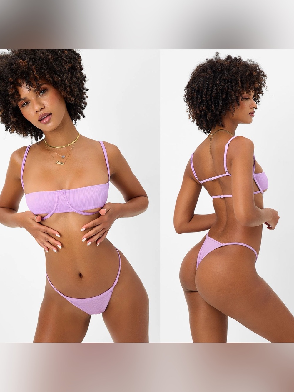 NWT Frankie’s Bikinis Plisse bikini top and thong bottom set size medium
